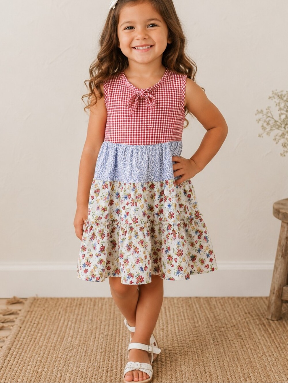 Vintage Y2K Arizona Plaid Dress Kids 4T Floral Red